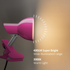 TOPMB LED Clip on lamp,5W Super Bright Reading Light, 330° Rotation Small Lamp with Clamp on Desk/Table/Bed Headboard/Cupboard Home Lighting, Modern and Save Space Illumination Powerful Lamp Pink