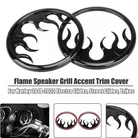 Unbranded Gloss Black Flames Front Speaker Grill Trim For Harley Electra Street Tri Glide
