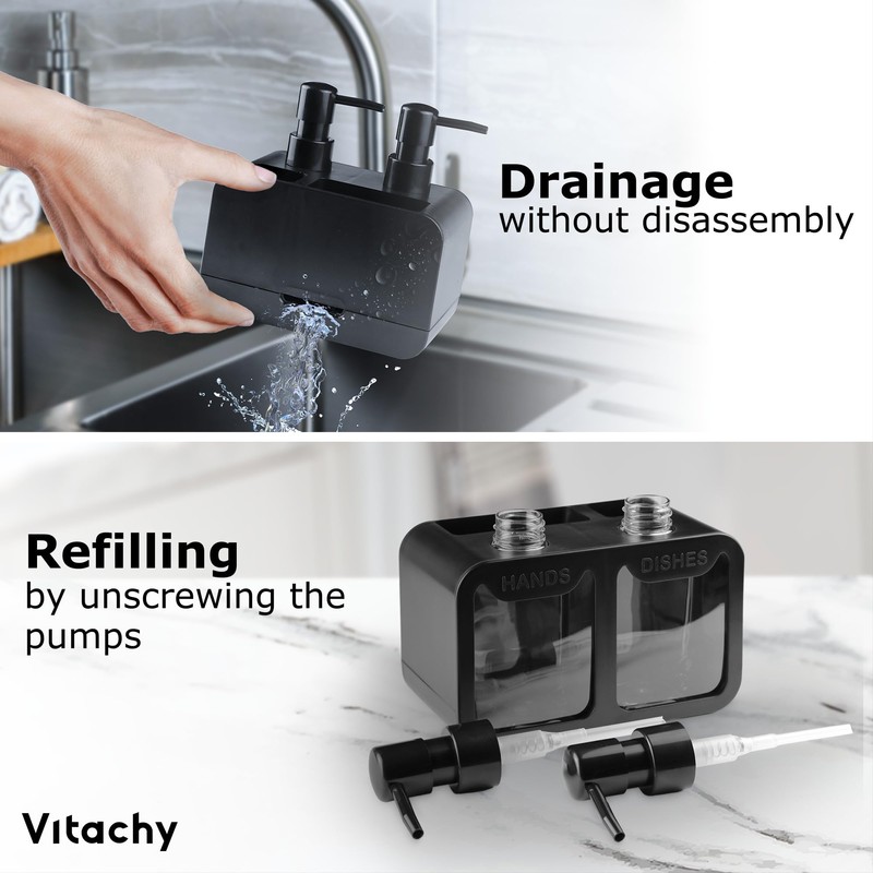 VITACHY Double Soap Dispenser for Kitchen. Dishwashing Soap Pump Dispenser