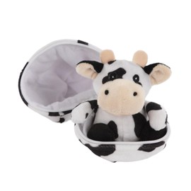 Idena 40368 Mini Plush Cow in Egg, Approx. 13 cm, Black and White Cuddly Toy Cow, Plush Toy for Cuddling and Loving