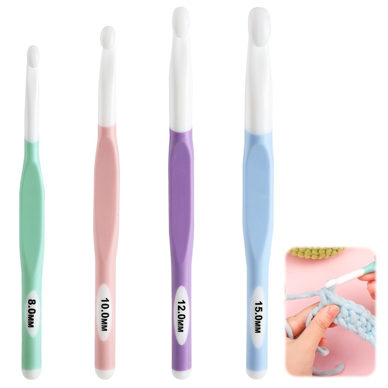 Large Crochet Hook Set with Rubber Handle, 8 mm, 10