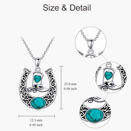 Lvoryance Western Natural Turquoise Horseshoe Necklace 925 Sterling Silver Cowboy Boot Horseshoe with Green Turquoise Pendant Necklace for Women Gifts