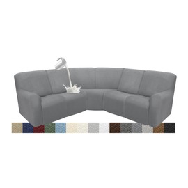 ROFASVCO Reclining Sectional Couch Covers L Shape Waterproof Washable Recliner Sofa Cover for L Shaped Sectional Super Stretch Soft Corner Recliner Slipcovers (5 Seater Cover, Light Gray)
