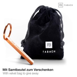 Fabach Cuboid Keyring "Fahre nie schneller als Dein Schutzengel fliegen kann” - Cuboid Car Key Chain "Drive Carefully" made of Stainless Steel - Stick Pendant with Guardian Angel Engraving, Rose Gold