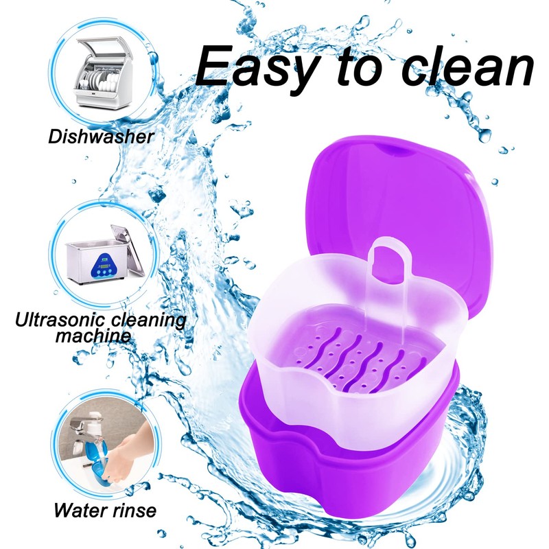 Colorful Denture Bath Case with Brush, Denture Cup Soaking Holder