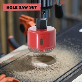 Wkmamo 13-Piece Hole Saw Set, Drill Bit, Carbon Steel 19-64 mm, Hole Saw Cutter Set, Downlights, Drill Bits for Wood, Plasterboard (Red)