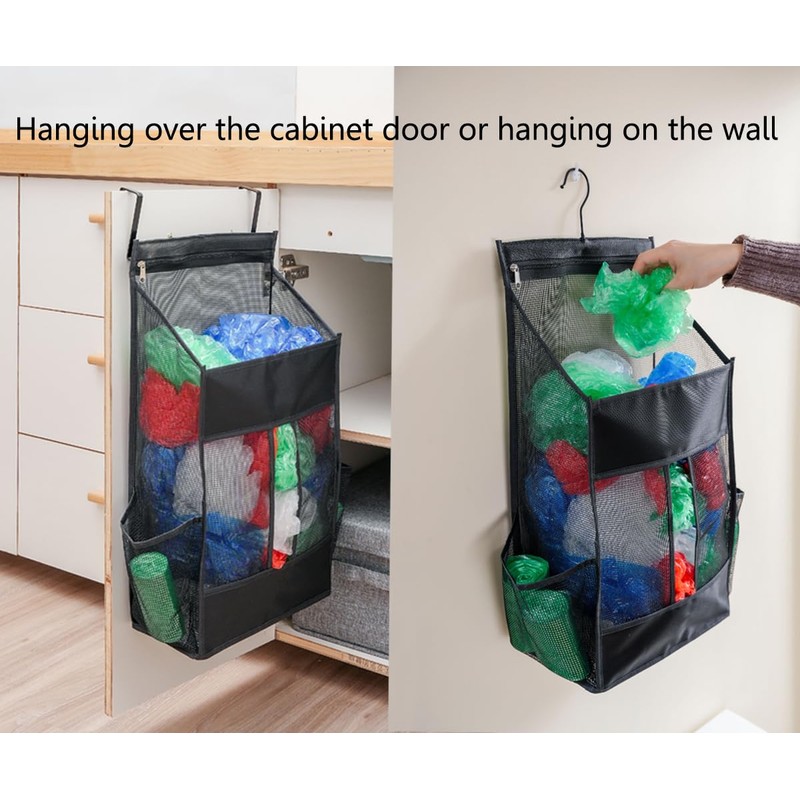 ALYER Hanging Plastic Grocery Bag Holder and Dispenser,Mesh Over the