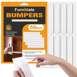 FURNIMATE Door Slam Silencer Stopper 50PCS, Anti Door Slam, Door Silencers Bumpers for Slamming, Cabinet Door Bumper Clear, Rubber Bumpers Self Adhesive 2.5x0.4x0.08 inches