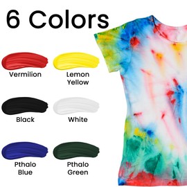 BLUEBIRD 6-Pack Fabric Paint, Primary Colors, 0.85 Fl Oz Each, Permanent Fabric Paints for Clothes