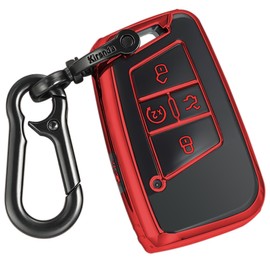 Kirsnda for Volkswagen key fob cover,case with keychain,Soft TPU Protection key case/skin,5 Buttons compatible with VW Tiguan Atlas Jetta Passat Golf Alltrack Remote Key(Red)