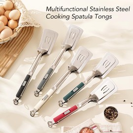 Jrsoul He Anti-Scald Serrated Spatula Tongs 13.5-inch Multi-Functional Stainless Steel Cooking Tongs, suitable for flipping steaks, fish, bread, burgers, barbecue, pancakes, pies, and pizza. (Black)