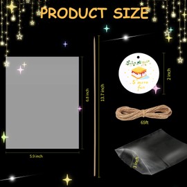 100 pcs S'more Fun Bag set Clear Gusseted Poly Bags with S'mores Fun Tag and Bamboo Stick for Smores