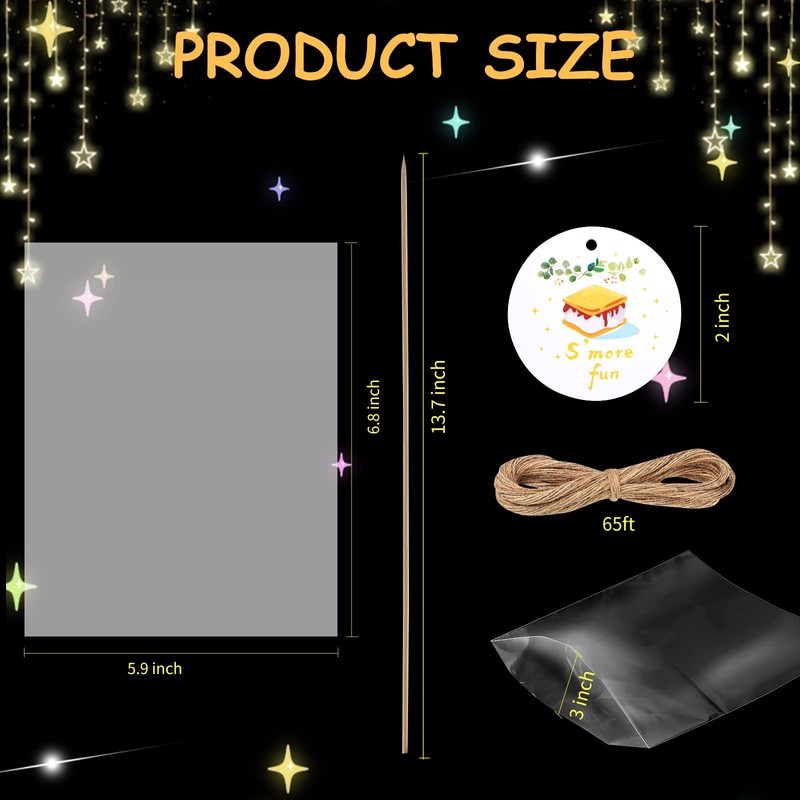 100 pcs S'more Fun Bag set Clear Gusseted Poly Bags