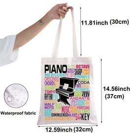 BWWKTOP Pianist Canvas Tote Bag Piano Musical Gifts Piano Lover Shoulder Bag Piano Teacher Student Gift, Piano Tg, One Size, Fit
