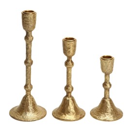 NIKKY HOME Gold Taper Candle Holders Set of 3, Vintage Decorative Resin Candlesticks Centerpieces Decor for Dining Room Table Wedding Party Mantle Fireplace