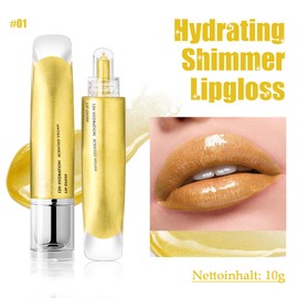 Glitter Lip Gloss Shiny Gold Liquid Lipstick with Diamond Sparkles, Moisturising 3D Lip Gloss, Long-Lasting Liquid Lipstick, Highly Pigmented Shimmer Lip Make-Up, Silky Texture