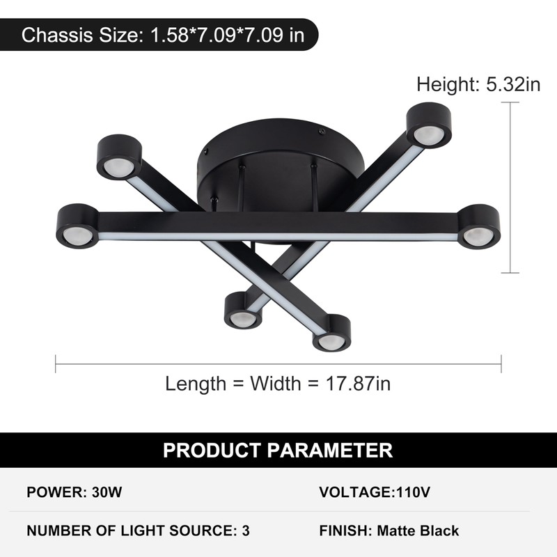 WELAKI LED Mount Ceiling Light, 30W Black Modern Close to