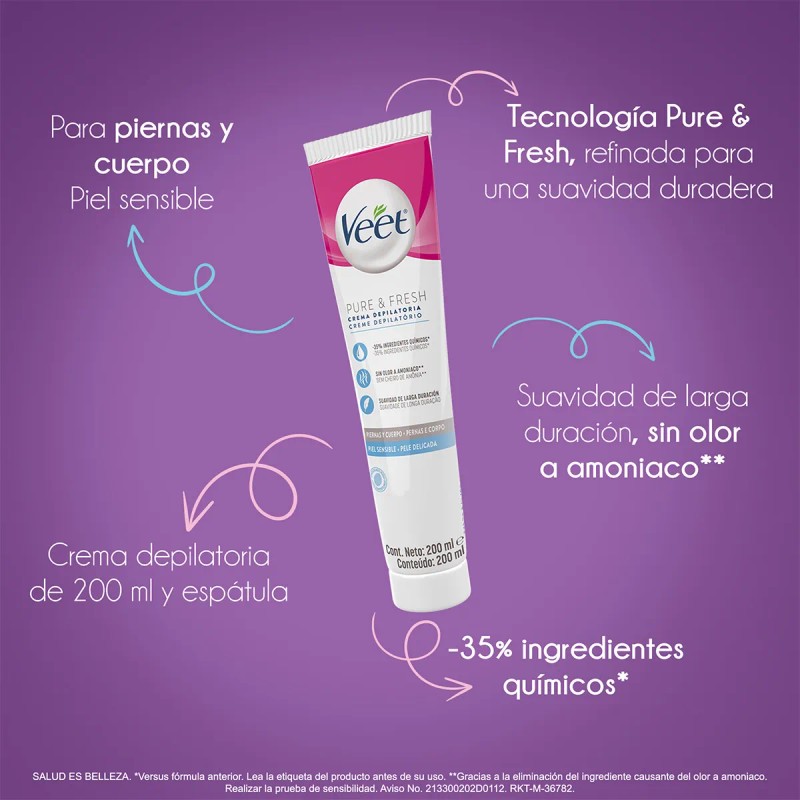 Veet Pure Fresh Crema Depilatoria Piel Sensible 200ml Espatúla