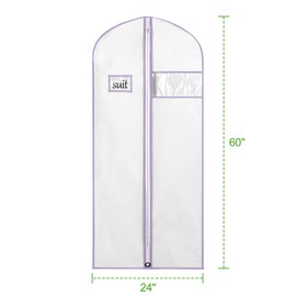 KEEGH Garment Bags for Hanging Clothes 60" (Set of 6) Dress Bags for Gowns Long Dress Bags for Closet Storage with Zipper and Eye-Hole for Folding for Suit Coats Dresses, White/Purple