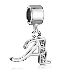 CharmSStory Alphabet Letter A Charms Initial Spacer Dangle Synthetic Crystal Beads Charm For Bracelets