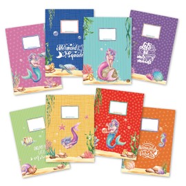 Papierdrachen 8 high-quality paper notebook covers for children, A4, mermaid motif, notebook cover, ideal for school, notebook cover 250 g/m², set number 20