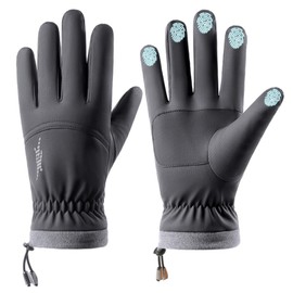 Fjquamitix Thermal Gloves for Men Women, Ski Gloves Winter Warm Thickened Wool Lining, Touchscreen Windproof with Anti-Slip Grip for Snow Cycling Driving (Grey, XL)