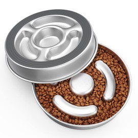 AIPERRO Stainless Steel Non Slip Slow Feeder Dog Bowl, 4 Cups Metal Dog Food Bowls for Medium and Large Dogs, Fun Bloat Stop Pet Bowl Dog Water Bowl for Fast Eaters, Slows Down Pets Eating