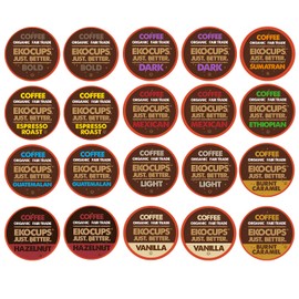 EKOCUPS Organic and Fair Trade Gourmet Coffee Single Serve Cups for Keurig Brewer, 20 Count