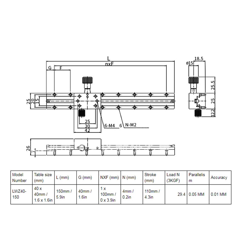 Z Slide Stage Dovetail Groove FineTuning Manual Sliding Platform LWZ40-150