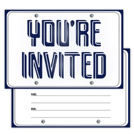 Blue Doorplate Birthday Party Invitations, Simple Blue and White Party Invitations Card for Boys Girls (30 Cards & 30 Envelopes)