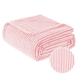PLEASANT BOULEVARD | Fuzzy Throw Blanket Double-Sided Design Checkered Striped Waffe Lightweight Fleece Blankets for Bed and Couch Décor – Cozy, Soft, Cute for Women, Queen (90" x 90") Pink