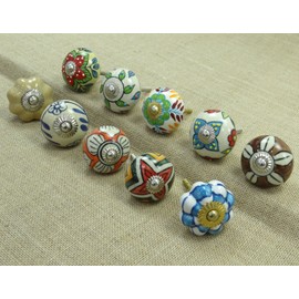 Indian Hand Painted Ceramic Drawer Knobs Lot Of 10 Pcs Cabinet Pull Hardware