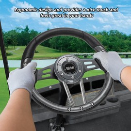 Roykaw Upgrade Golf Cart Steering Wheel 12.5‘’ O.D Carbon Fiber Wheel Universal Compatible with EZGO Club Car and Yamaha 5/6 Holes Pattern & All-Years Golf Cart, PVC Leather Edge
