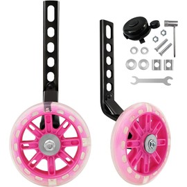 Trainer Wheels for Bicycle, Flash Mute Wheel, Heavy Duty Adjustable Bike Stabilizer for Kids with Bell and Reflective Sticker for 12 14 16 18 20 inch Single Speed Bike