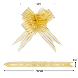 Time to Sparkle 20 PCS Pull Bows 5 * 78cm Large Organza Pull Bow Gift Wrapping Bows Present with Ribbon for Wedding Party Christmas Valentine's Day Gold