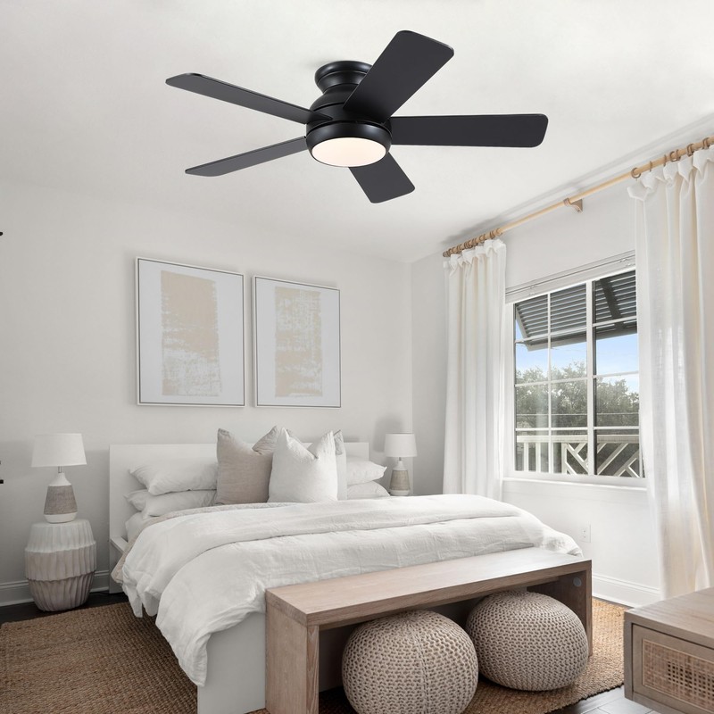 POCHFAN 42 Inch Black Ceiling Fans with Lights and Remote,