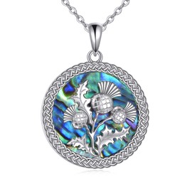 VONALA Scottish Thistle Necklace 925 Sterling Silver Abalone Shell Scotland Flower Pendant Jewelry Valentine's Day Gifts for Women