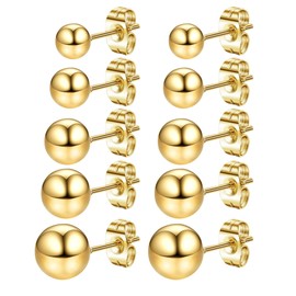 Mochity 5 Pairs of Ball Stud Earrings Black Sliver Gold Ball Earrings Small for Men and Women 316L Stainless Steel Stud Earrings 3-7 mm Hypoallergenic Earrings Sleeper Cartilage Stud Earrings,