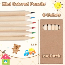 Ctosree 24 Packs 3.5 Inch Mini Colored Pencils Bulk Coloring Supplies Coloring Pencils in Kraft Boxes for Classroom School Drawing Birthday Wedding Party Favors, 6 Pencils Per Pack