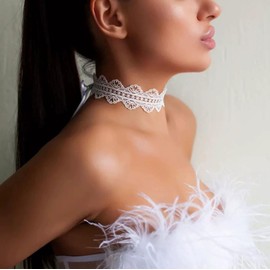 Boho Wedding Punk Goth Black Lace Necklace Chunky Short Collar Necklaces Gothic Mesh White Wide Choker Simple Cute Thick Lace Choker Chain Vintage Minimalist Statement Jewellery for Women