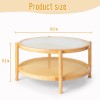 Unbranded Light Wood Boho Round Rattan Coffee Table w/ Glass
