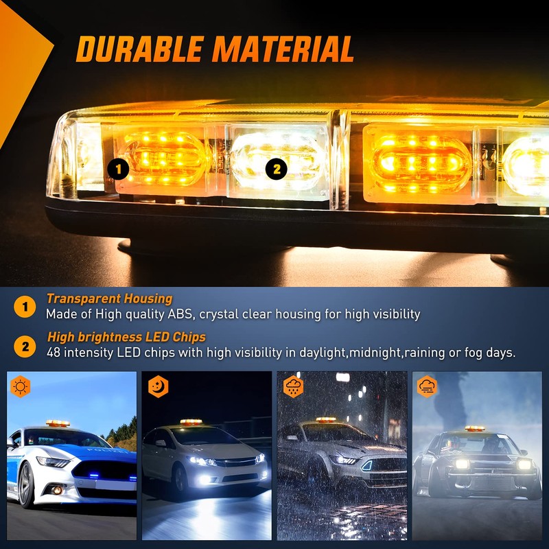 Nilight 2PCS 12 Inch Roof Top Strobe Lights 48LED 12V
