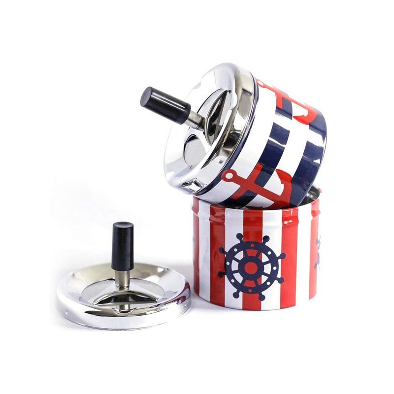 Spinning Ashtray with Lid Push Down Stainless Steel Ash Tray