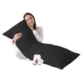 SHOUREN Cotton Body Pillow Insert - Cooling Breathable Full Body Pillow for Side Sleeper - Soft Long Bed Pillow for Adults - 20 x 54 inch-Black