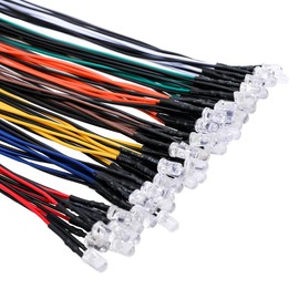 56pcs (7 Colors x 8pcs) 12 Volt LED Lights Emitting Diodes Pre Wired DC 12v 5mm LED Assorted Kit Clear Lens- White Warm-White Red Yellow Green Blue Or