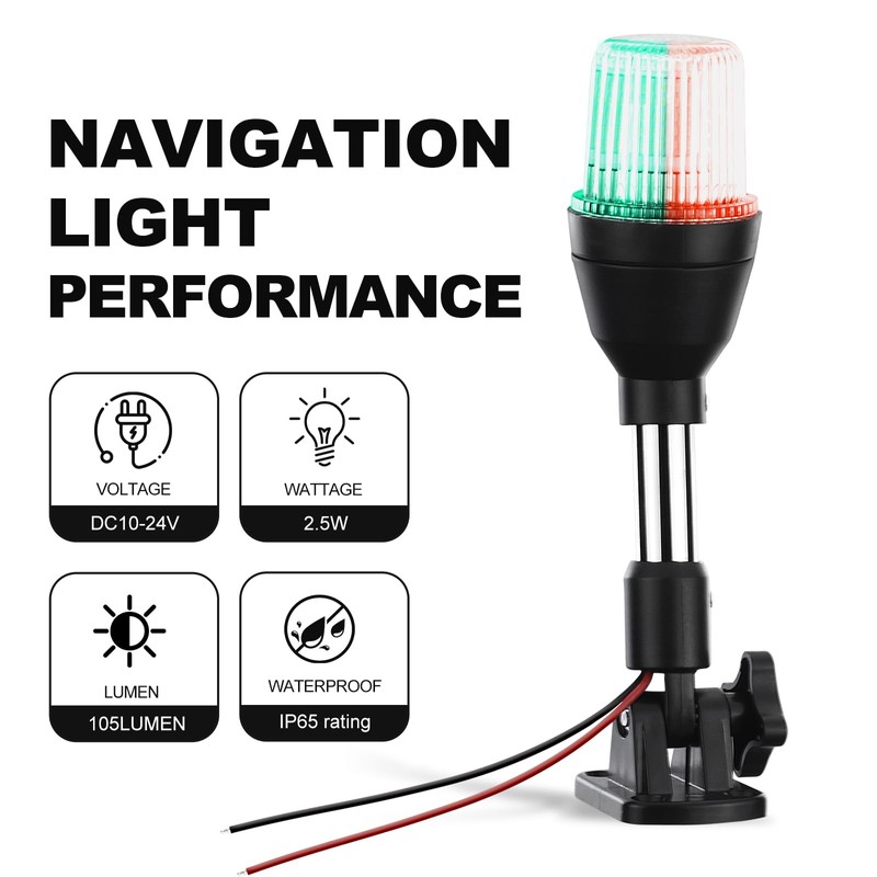 CLGMarine LED Tri-Color Navigation Light,Bimini Top Red-Green-White Combination Boat Bow