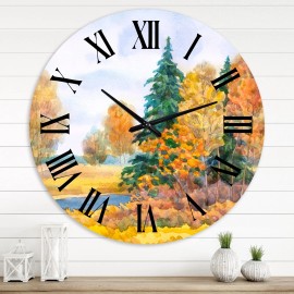 Designart 'Autumnal Forest By The Lake Side V' Lake House wall clock - 36 in. high, 36 In. Wide