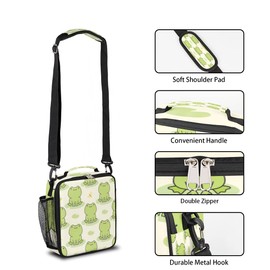 Pardick Cute Frog Kids Lunch Box Animal Frog Insulated Lunch Bag Tote for Girls Boys Cooler Freezable Meal Prep Bag with Shoulder Strap Waterproof Lunch Container for School Office Picnic