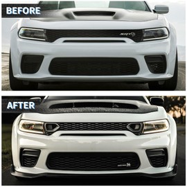 WildWell Front Bumper Grille For 2020-2024 Dodge Charger Widebody SRT Scat Pack, Front Upper Mesh Grille Matte Black