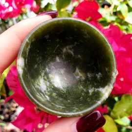 Jade - Green Jade Hand Carved Polished Bowl - Crystal Healing Natural Metaphysical Gemstone - Piece #21